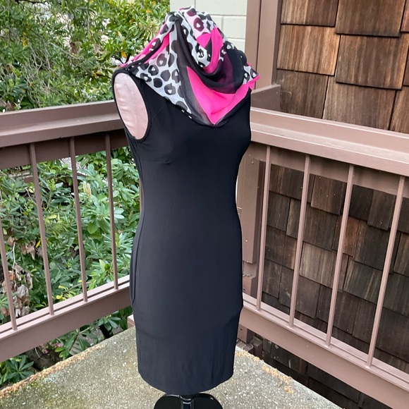 Frank Lyman  color block pink black 80’s VTG dress sheer abstract overlay, 6 - Picture 8 of 10